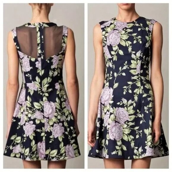 Rag & Bone Ruby Floral Dress Mesh Back Roses Print Navy Blue Pink - Picture 1 of 16